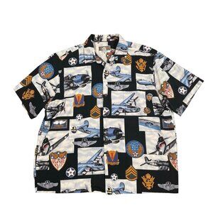 Vintage Kalaheo Hawaiian Military WW2 Bomber Plane Mens Shirt USA Hawaii Size XL